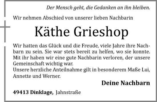Anzeige von Catharina Grieshop von OM-MEDIEN