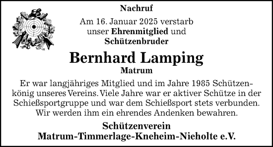 Anzeige von Bernhard Lamping  von OM-Medien