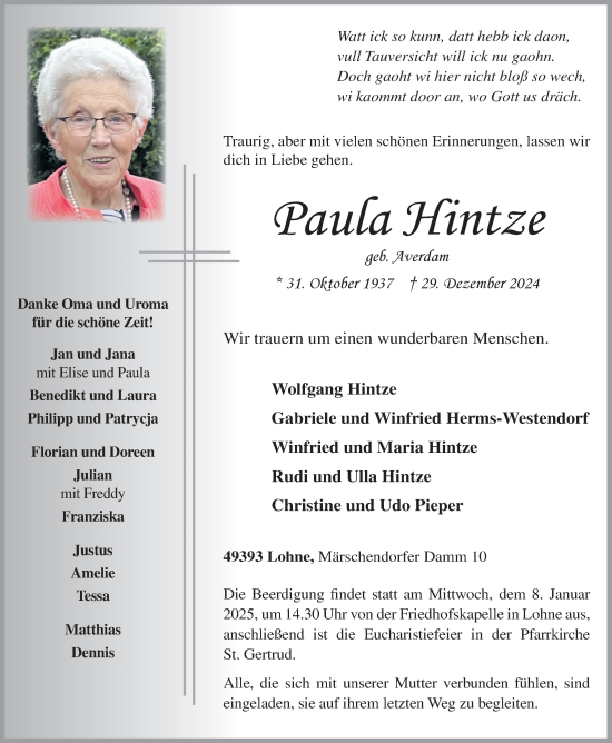 Anzeige von Paula Hintze von OM-Medien