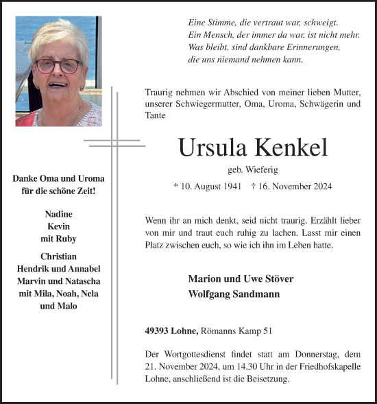 Anzeige von Ursula Kenkel von OM-Medien