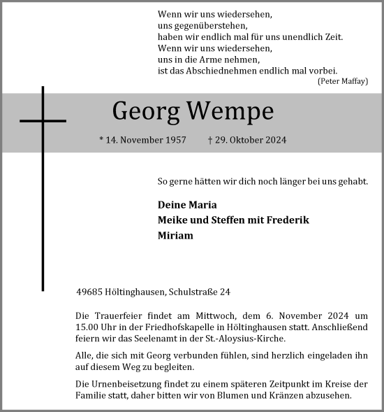 Anzeige von Georg Wempe von OM-Medien