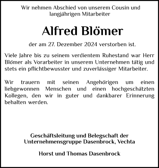 Anzeige von Alfred Blömer von OM-Medien