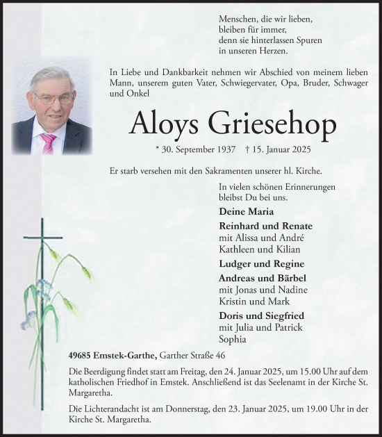 Anzeige von Aloys Griesehop von OM-Medien