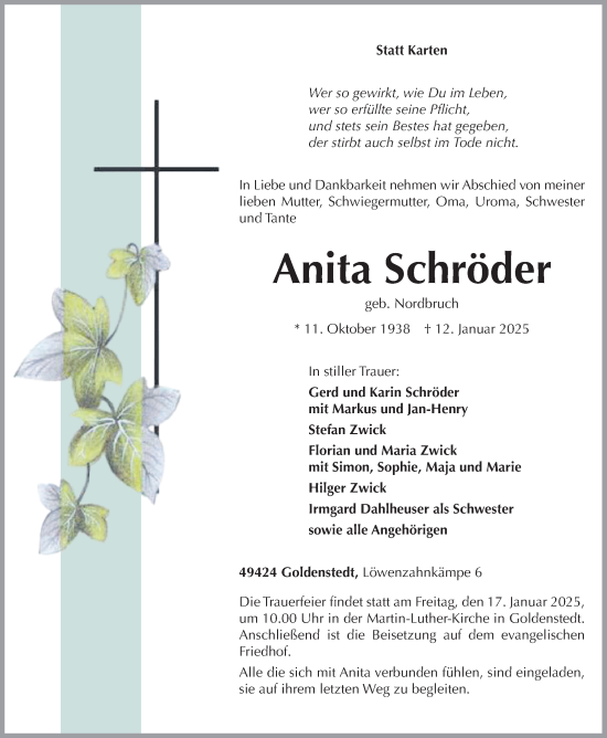 Anzeige von Anita Schröder von OM-Medien