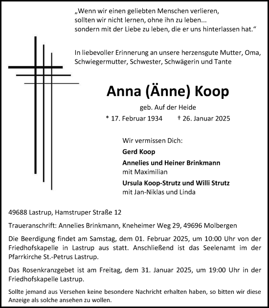 Anzeige von Anna Koop von OM-Medien