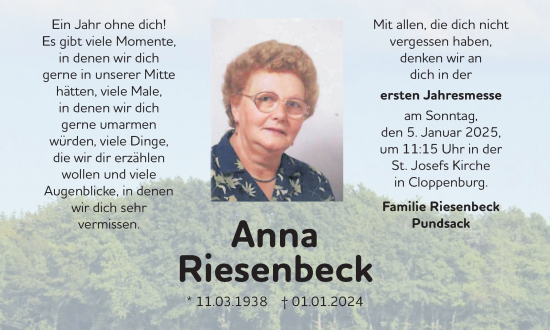 Anzeige von Anna Riesenbeck von OM-Medien