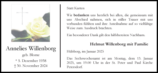 Anzeige von Annelies Willenborg von OM-Medien