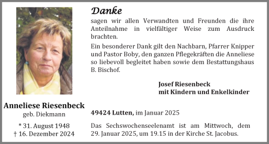 Anzeige von Anneliese Riesenbeck von OM-Medien