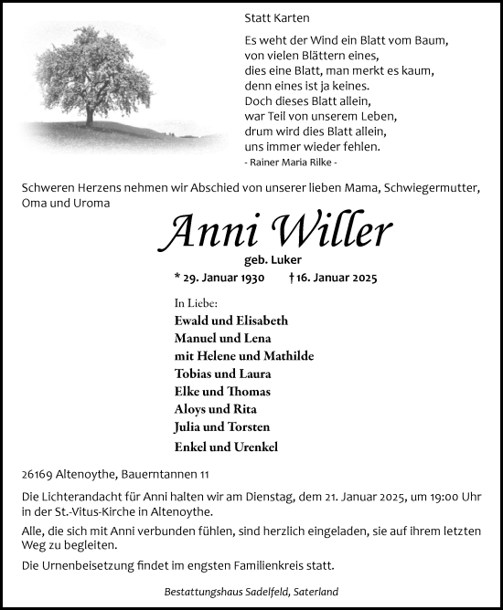 Anzeige von Anni Willer von OM-Medien