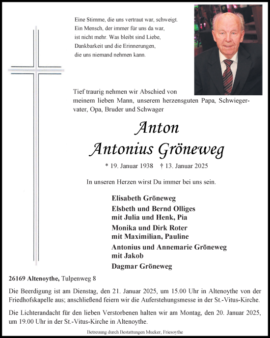 Anzeige von Anton Antonius Gröneweg von OM-Medien