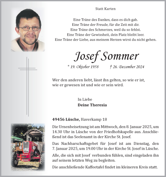 Anzeige von Josef Sommer von OM-Medien