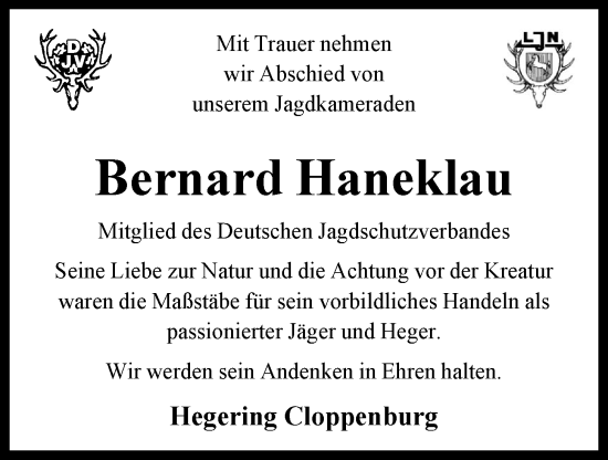 Anzeige von Bernard Haneklau von OM-Medien