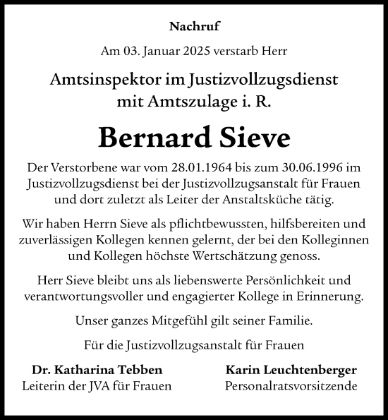Anzeige von Bernard Sieve von OM-Medien
