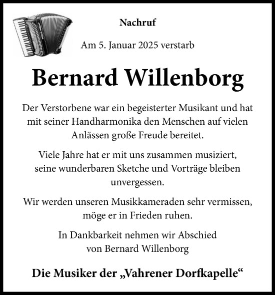 Anzeige von Bernard Willenborg von OM-Medien