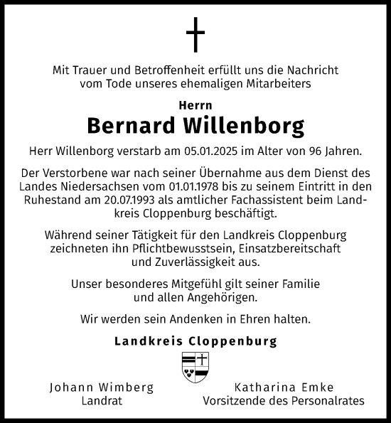 Anzeige von Bernard Willenborg von OM-Medien