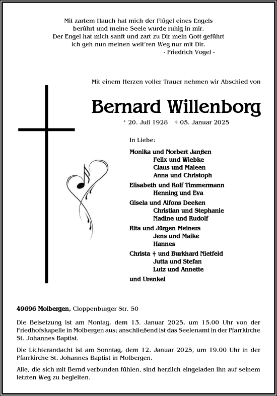 Anzeige von Bernard Willenborg von OM-Medien