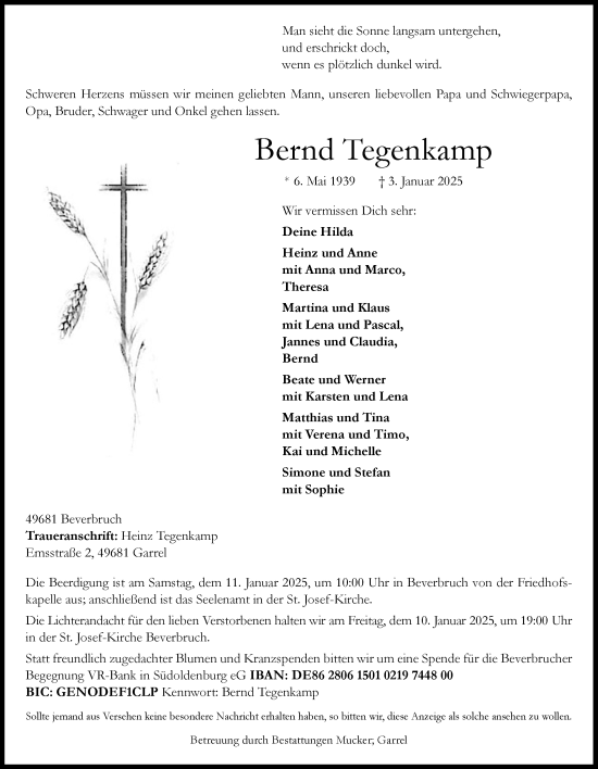 Anzeige von Bernd Tegenkamp von OM-Medien