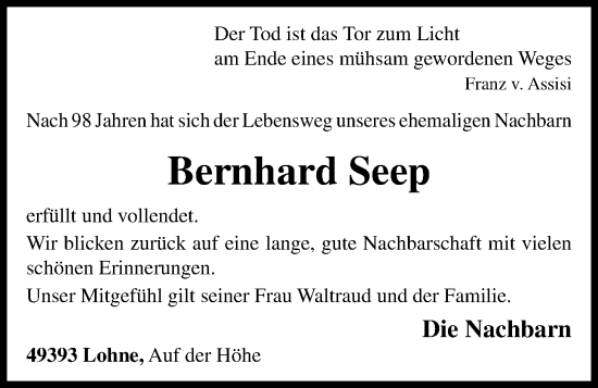 Anzeige von Bernhard Seep von OM-Medien
