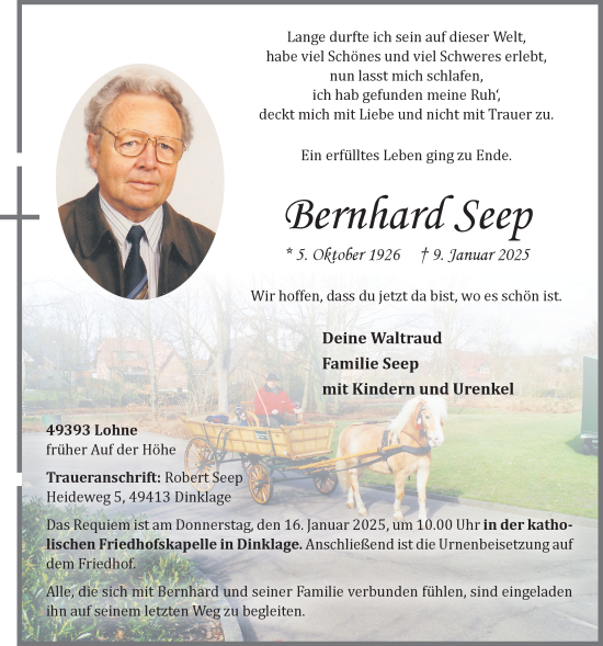 Anzeige von Bernhard Seep von OM-Medien