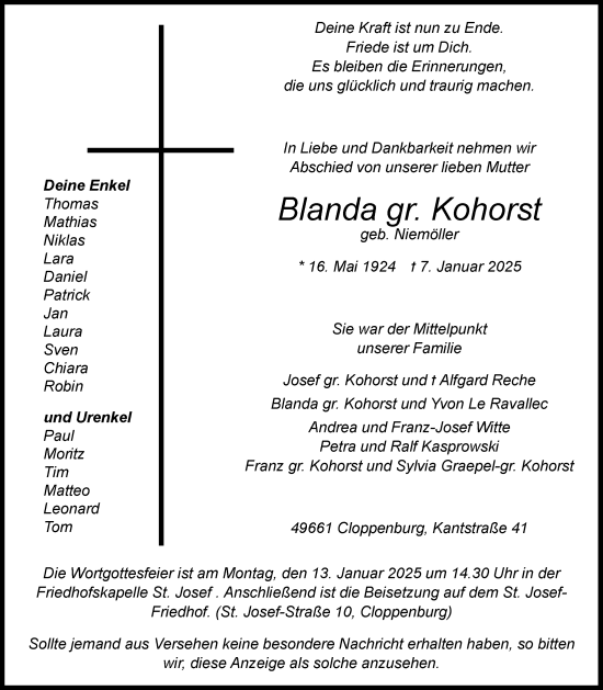 Anzeige von Blanda Kohorst von OM-Medien