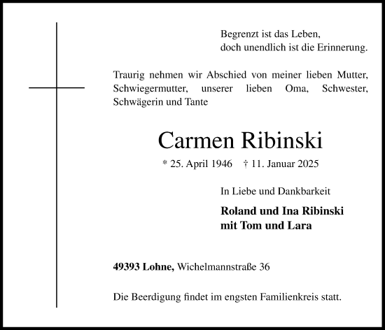 Anzeige von Carmen Ribinsk von OM-Medien