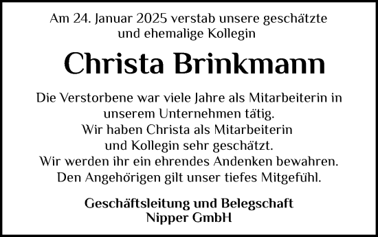 Anzeige von Christa Brinkmann von OM-Medien
