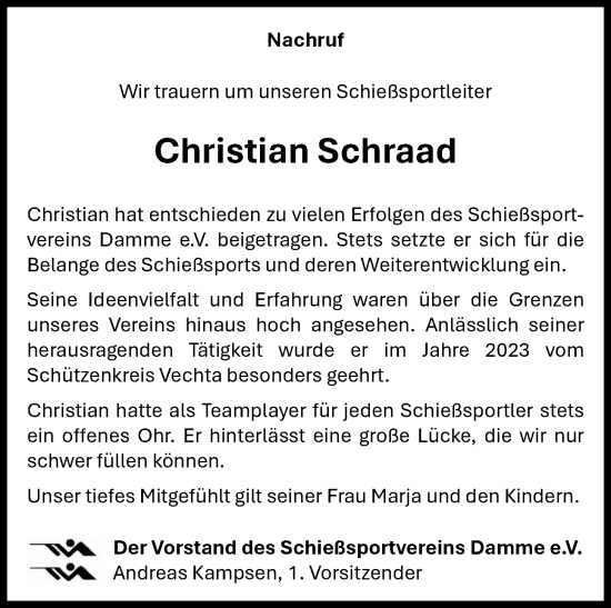 Anzeige von Christian  Schraad von OM-Medien