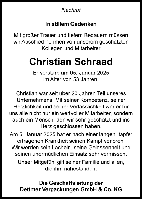 Anzeige von Christian  Schraad von OM-Medien