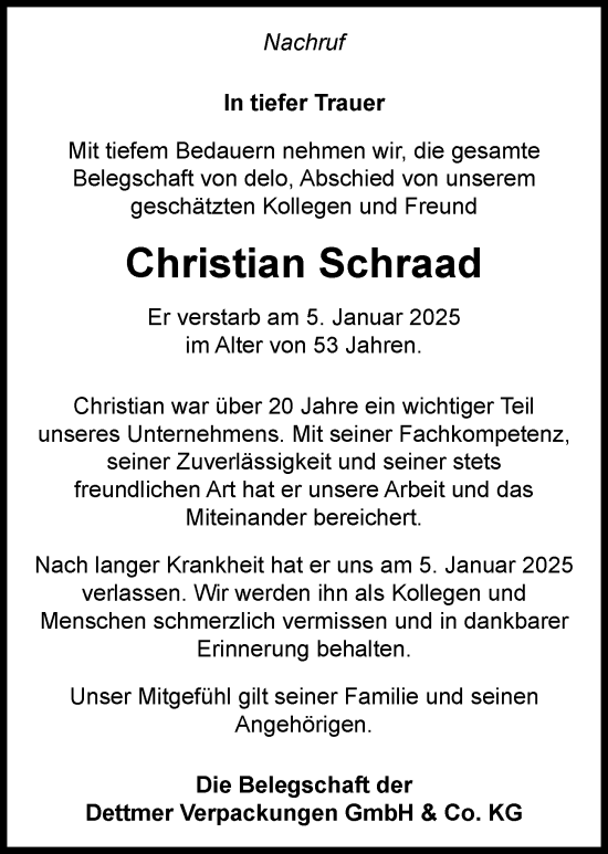 Anzeige von Christian  Schraad von OM-Medien