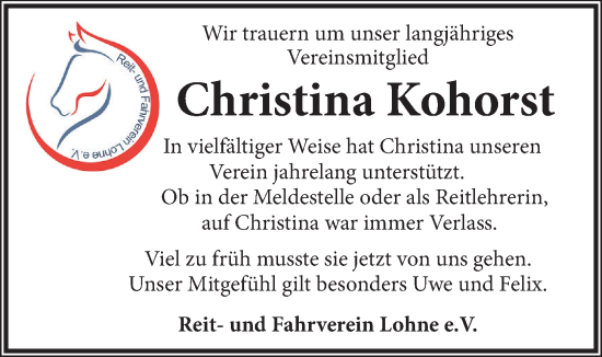 Anzeige von Christina Kohorst von OM-Medien