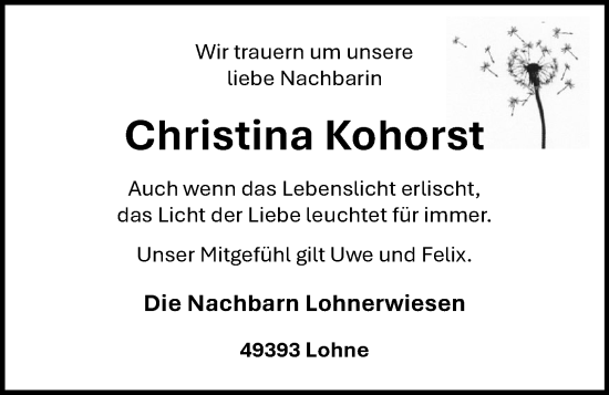 Anzeige von Christina Kohorst von OM-Medien