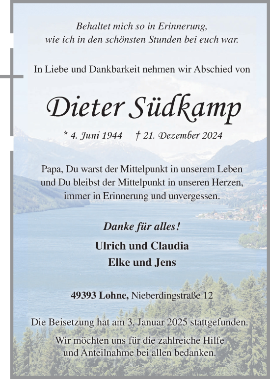 Anzeige von Dieter Südkamp von OM-Medien