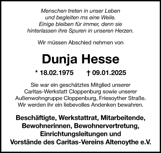 Anzeige von Dunja Hesse von OM-Medien