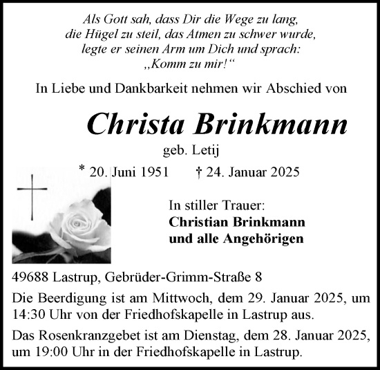 Anzeige von Christa Brinkmann von OM-Medien
