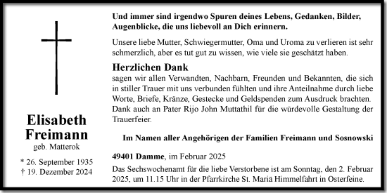 Anzeige von Elisabeth Freimann von OM-Medien