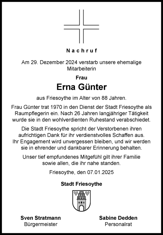 Anzeige von Erna Günter von OM-Medien