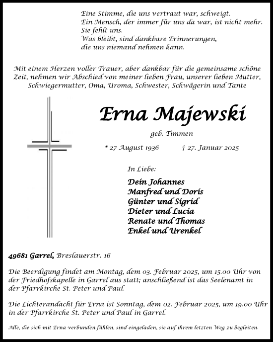 Anzeige von Erna Majewski von OM-Medien