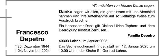 Anzeige von Francesco Depetro von OM-Medien