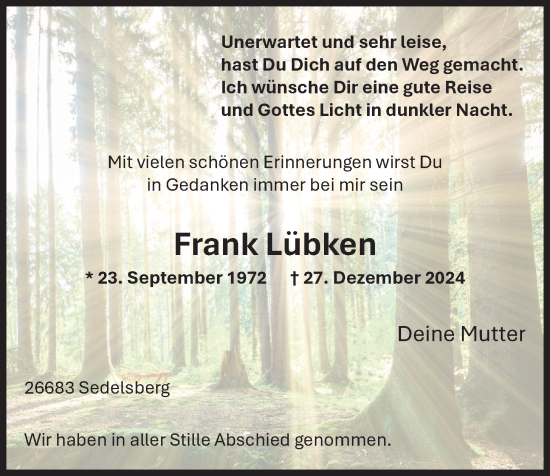 Anzeige von Frank Lübken von OM-Medien