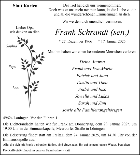 Anzeige von Frank Schrandt von OM-Medien