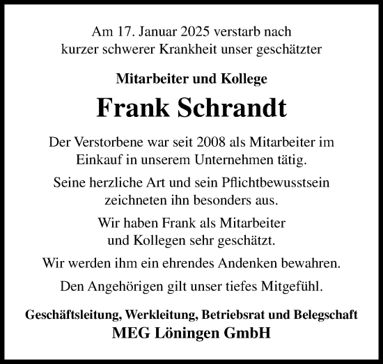 Anzeige von Frank Schrandt von OM-Medien