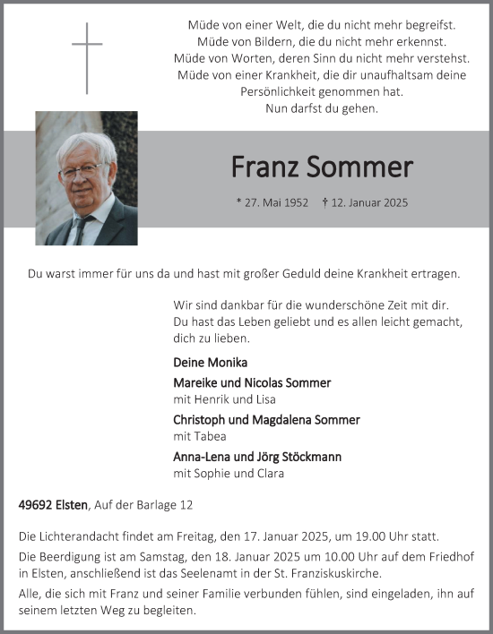 Anzeige von Franz Sommer von OM-Medien