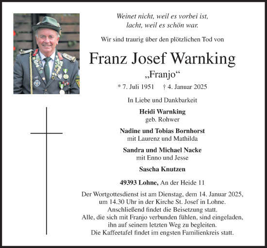 Anzeige von Franz Josef Warnking von OM-Medien