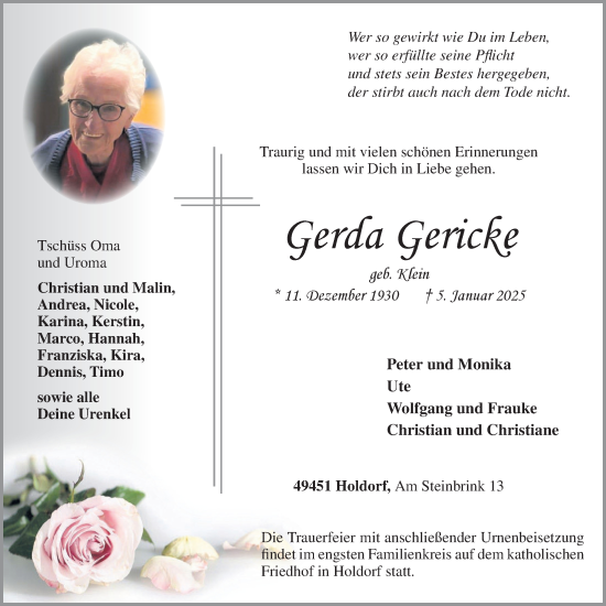 Anzeige von Gerda Gericke von OM-Medien