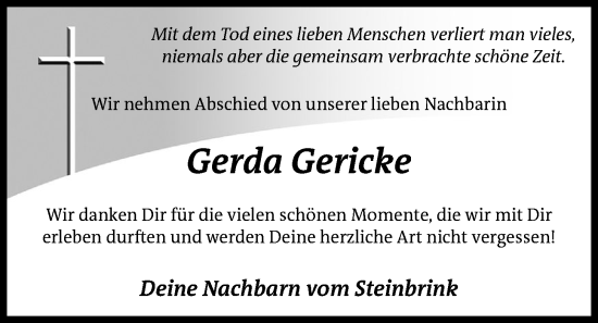 Anzeige von Gerda Gericke von OM-Medien