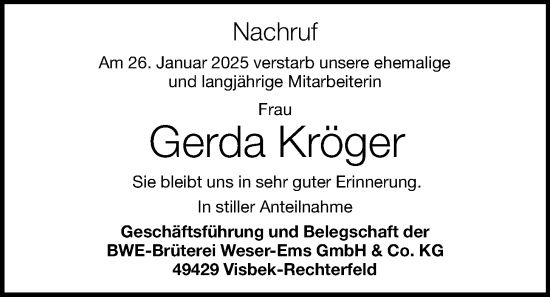 Anzeige von Gerda Kröger von OM-Medien