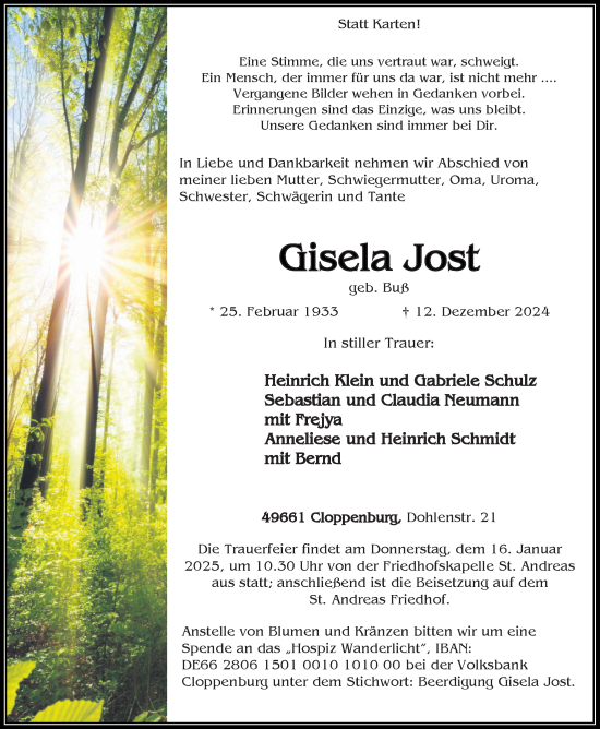 Anzeige von Gisela Jost von OM-Medien