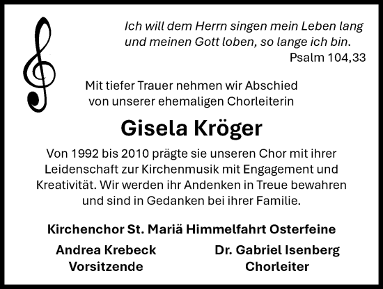 Anzeige von Gisela Kröger von OM-Medien