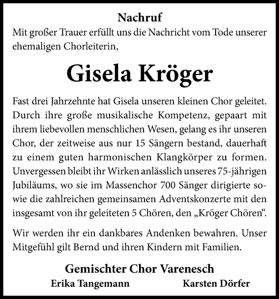 Anzeige von Gisela Kröger von OM-Medien