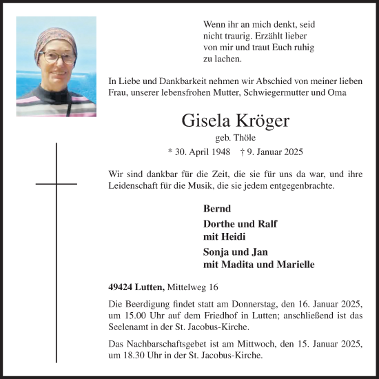 Anzeige von Gisela Kröger von OM-Medien